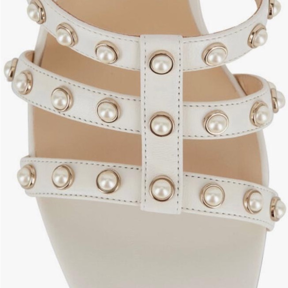 Nib JIMMY CHOO HAZAL 85 LATTE NAPPA CAGED MULES WITH PEARL STUDS IN CREAM - Picture 4 of 13